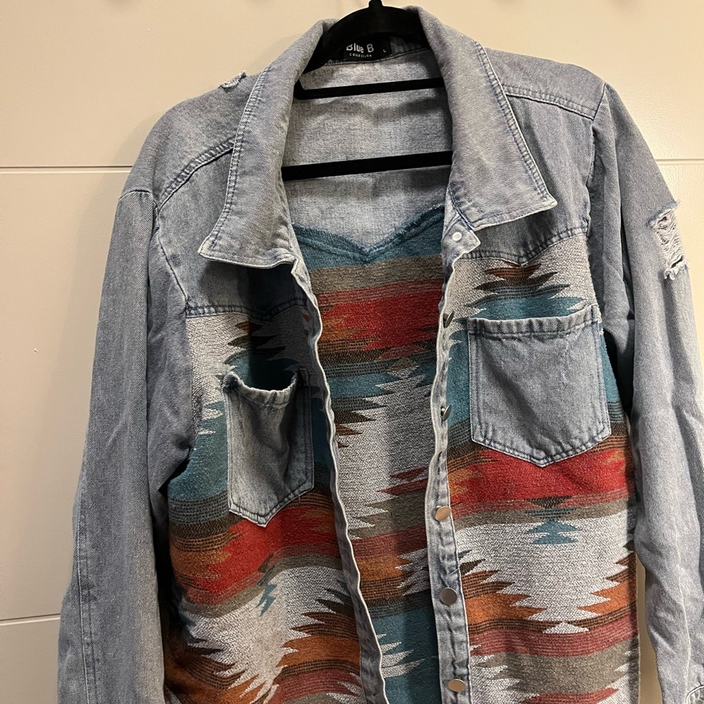 Blue B Denim Jacket with Southwestern Design